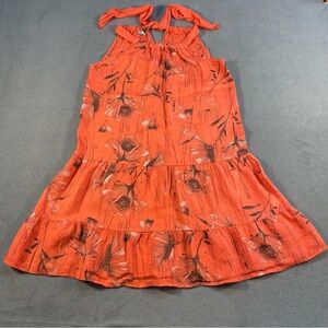 Bellambra Women’s Orange Floral Tiered Halter Dress, tie at waist, size M